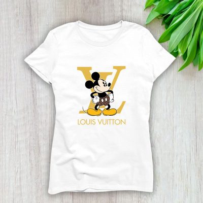 Louis Vuitton Logo Luxury Monogram Canvas Pattern Mickey Mouse Lady T-Shirt Luxury Tee For Women LDS1581