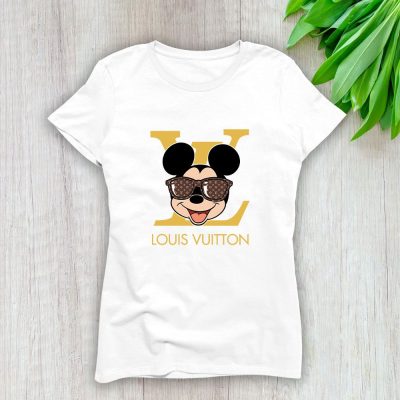 Louis Vuitton Logo Luxury Monogram Canvas Pattern Mickey Mouse Lady T-Shirt Luxury Tee For Women LDS1603