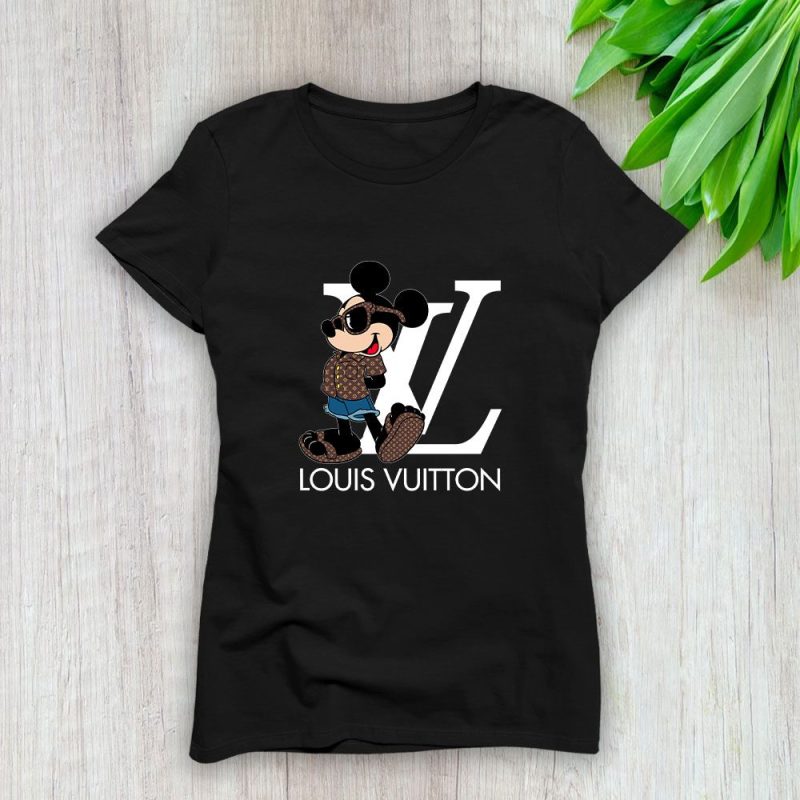 Louis Vuitton Logo Luxury Monogram Canvas Pattern Mickey Mouse Lady T-Shirt Luxury Tee For Women LDS1658