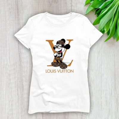 Louis Vuitton Logo Luxury Monogram Canvas Pattern Mickey Mouse Lady T-Shirt Luxury Tee For Women LDS1667