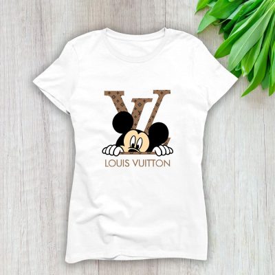 Louis Vuitton Logo Luxury Monogram Canvas Pattern Mickey Mouse Lady T-Shirt Luxury Tee For Women LDS1702