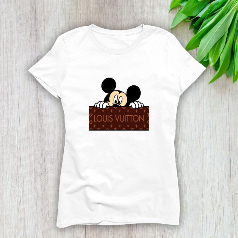 Louis Vuitton Logo Luxury Monogram Canvas Pattern Mickey Mouse Lady T-Shirt Luxury Tee For Women LDS1704