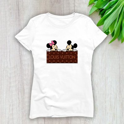 Louis Vuitton Logo Luxury Monogram Canvas Pattern Minnie Mouse Mickey Mouse Lady T-Shirt Luxury Tee For Women LDS1706
