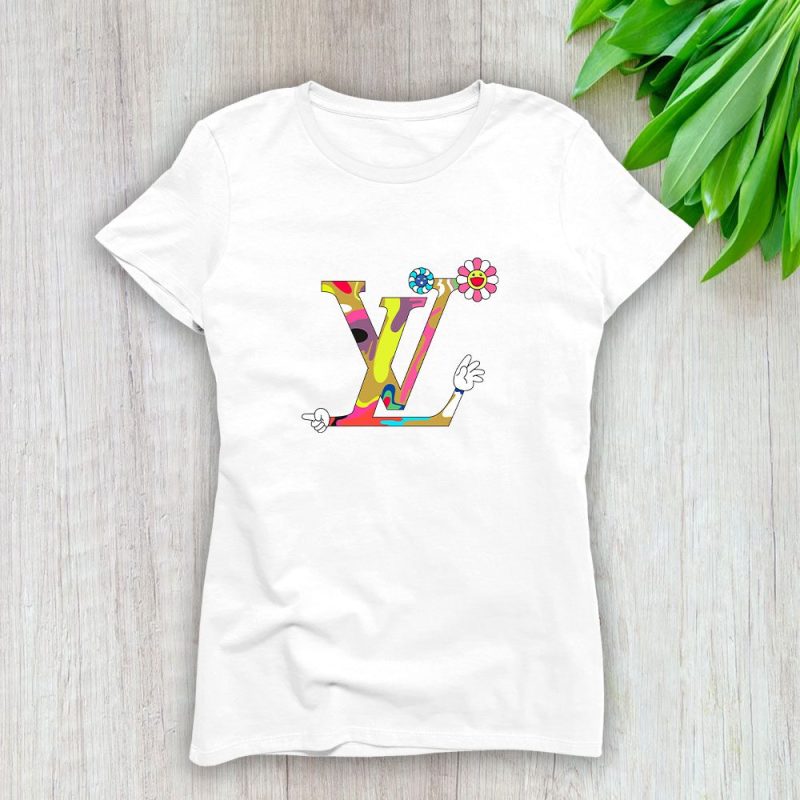 Louis Vuitton Logo Luxury Takashi Murakami Flower Lady T-Shirt Luxury Tee For Women LDS1570