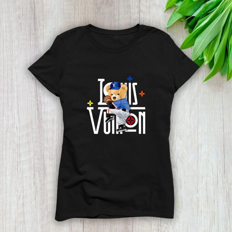 Louis Vuitton Logo Luxury Teddy Bear Baseball Lady T-Shirt Luxury Tee For Women LDS1593