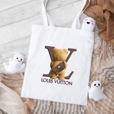 Louis Vuitton Logo Luxury Teddy Bear Cotton Canvas Tote Bag TTB1552