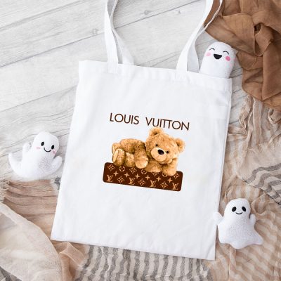 Louis Vuitton Logo Luxury Teddy Bear Cotton Canvas Tote Bag TTB1569