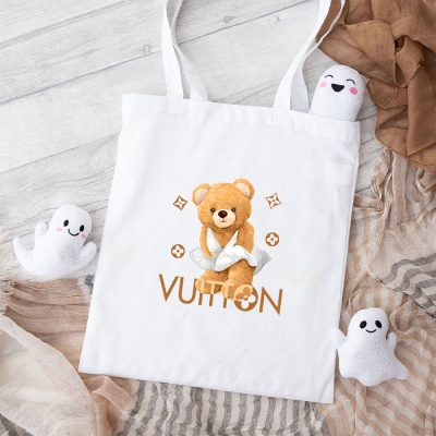 Louis Vuitton Logo Luxury Teddy Bear Cotton Canvas Tote Bag TTB1576