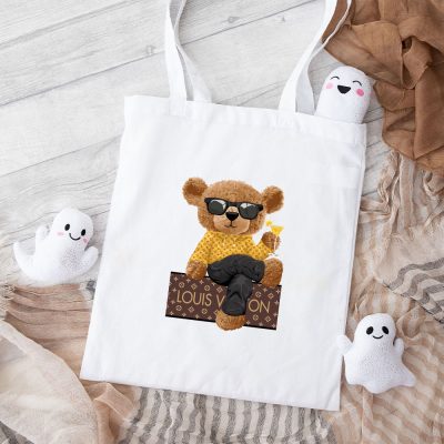 Louis Vuitton Logo Luxury Teddy Bear Cotton Canvas Tote Bag TTB1581