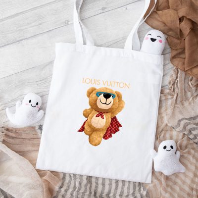 Louis Vuitton Logo Luxury Teddy Bear Cotton Canvas Tote Bag TTB1583