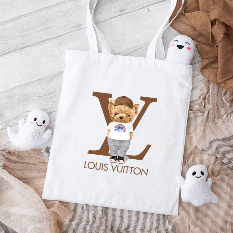 Louis Vuitton Logo Luxury Teddy Bear Cotton Canvas Tote Bag TTB1588