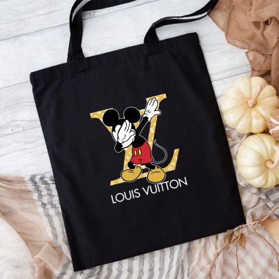 Louis Vuitton Luxury Logo Yellow And White Monogram Canvas Pattern  Mickey Mouse Dabbing Cotton Canvas Tote Bag TTB1686