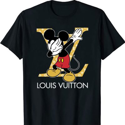 Louis Vuitton Luxury Logo Yellow And White Monogram Canvas Pattern Mickey Mouse Dabbing LV Unisex T-Shirt CB406