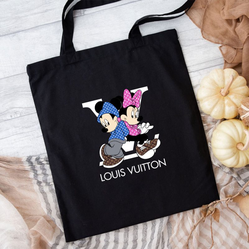 Louis Vuitton Monogram Canvas Pattern Mickey Mouse And Minnie Mouse Cotton Canvas Tote Bag TTB1688