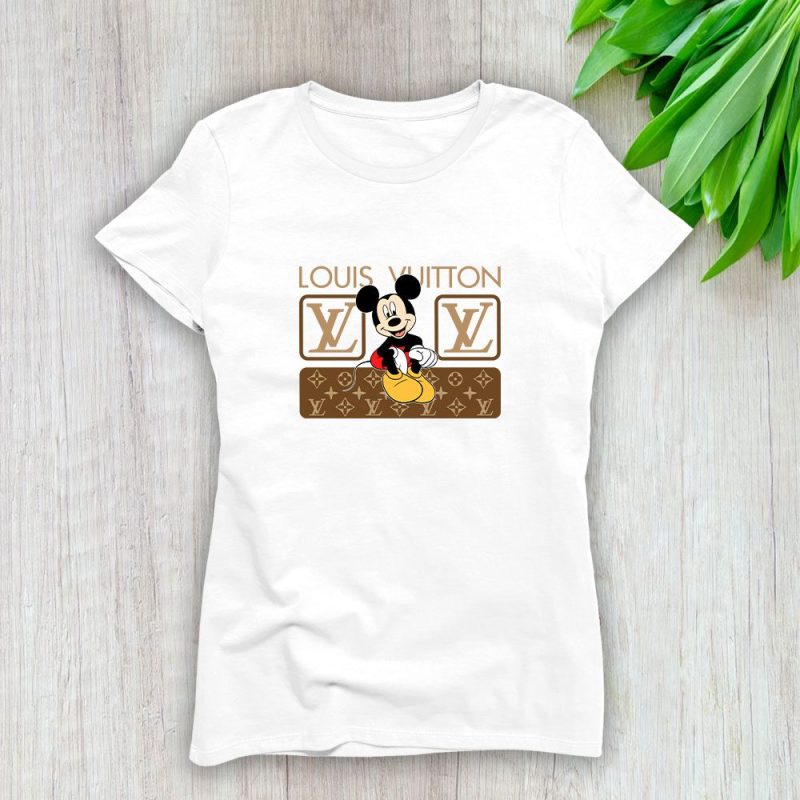 Louis Vuitton Monogram Canvas Pattern Mickey Mouse Lady T-Shirt Luxury Tee For Women LDS1692