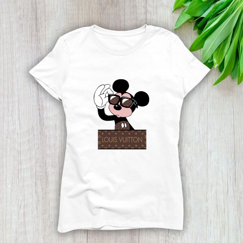 Louis Vuitton Monogram Canvas Pattern Mickey Mouse Lady T-Shirt Luxury Tee For Women LDS1713