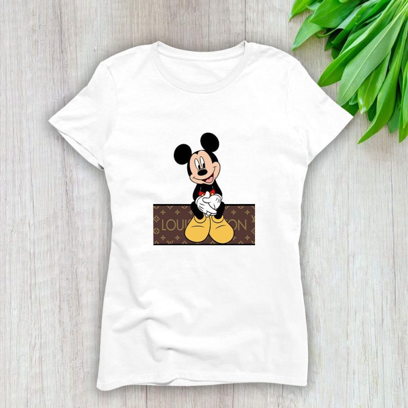 Louis Vuitton Monogram Canvas Pattern Mickey Mouse Lady T-Shirt Luxury Tee For Women LDS1714