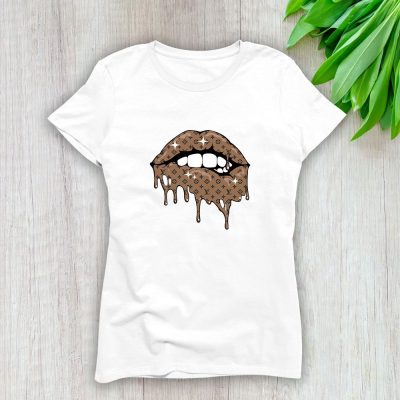 Louis Vuitton Monogram Canvas Pattern Sexy Lips Lady T-Shirt Luxury Tee For Women LDS1699