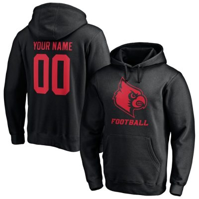 Louisville Cardinals Personalized Any Name & Number One Color Pullover Hoodie - Black