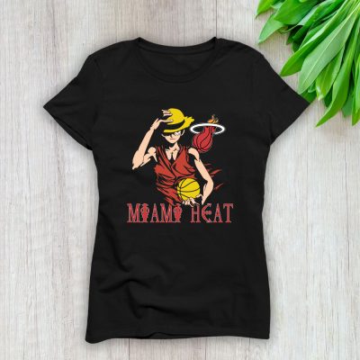 Luffy X One Piece X Miami Heat Team X NBA X Basketball Lady T-Shirt Women Tee For Fans TLT3074