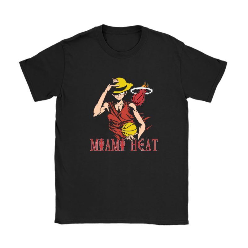 Luffy X One Piece X Miami Heat Team X NBA X Basketball Unisex T-Shirt Cotton Tee TAT3943
