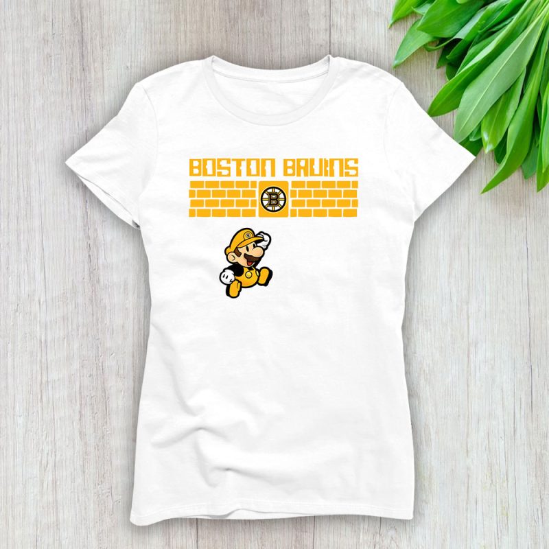 Mario X Boston Bruins Team X NHL X Hockey Fan Lady T-Shirt Women Tee For Fans TLT3131