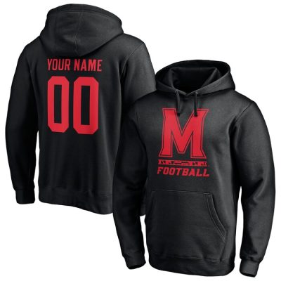 Maryland Terrapins Personalized Any Name & Number One Color Pullover Hoodie - Black
