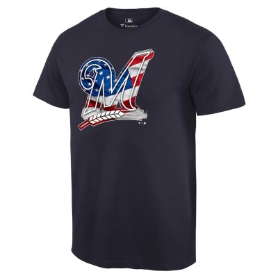 Milwaukee Brewers Memorial Day Banner Wave Logo T-Shirt - Navy