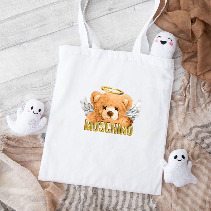 Moschino Teddy Bear Gold Luxury Cotton Canvas Tote Bag TTB1773