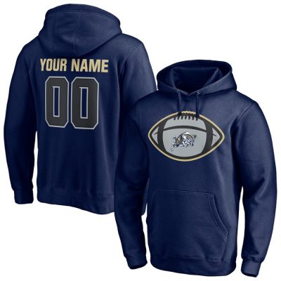 Navy Midshipmen Game Ball Football Personalized Name & Number Pullover Hoodie - Navy