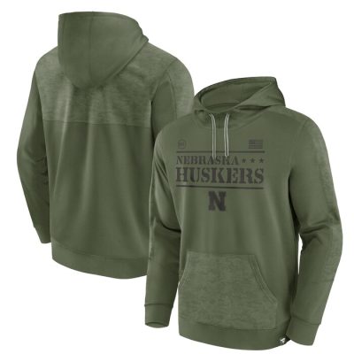 Nebraska Huskers OHT Military Appreciation Stencil Pullover Hoodie - Olive