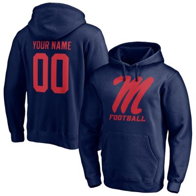 Ole Miss Rebels Personalized Any Name & Number One Color Pullover Hoodie - Navy