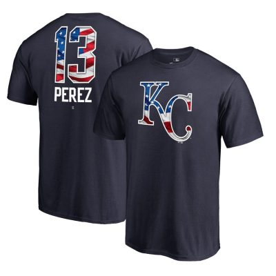 Salvador Perez Kansas City Royals 2019 Stars & Stripes Banner Wave Player T-Shirt - Navy