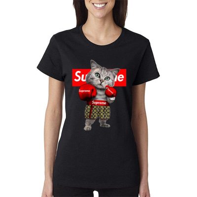 Supreme Boxing Cat Funny Women Lady T-Shirt