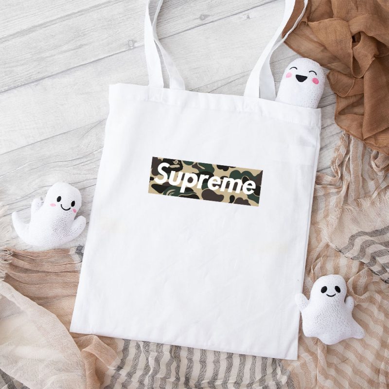 Supreme X Bape Camo Box Logo Cotton Canvas Tote Bag TTB1859