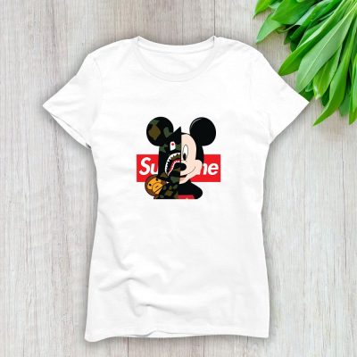 Supreme X Bape Mickey Mouse Lady T-Shirt Luxury Tee For Women LDS1862