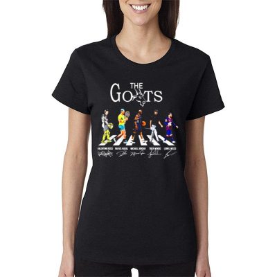 The Goats Abbey Road Valentino Rossi Rafael Nadal Michael Jordan Tiger Woods And Lionel Messi Signatures Women Lady T-Shirt