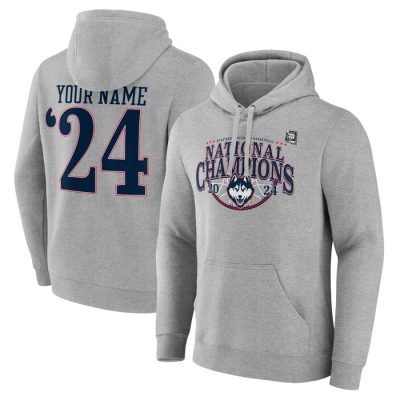 UConn Huskies 2024 NCAA Basketball National Champions Personalized Legacy Skill Pullover Hoodie- Gray