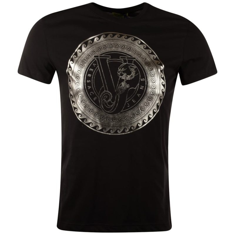 Versace Jeans Black SiLVer Print Cotton Tee Unisex T-Shirt FTS147