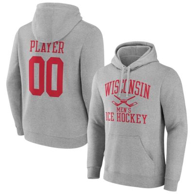 Wisconsin Badgers Ice Hockey Pick-A-Player NIL Gameday Tradition Pullover Hoodie- Gray