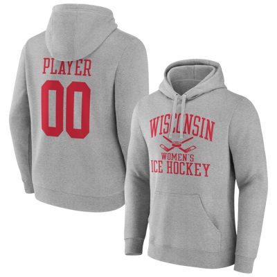 Wisconsin Badgers Ice Hockey Pick-A-Player NIL Gameday Tradition Pullover Hoodie- Gray