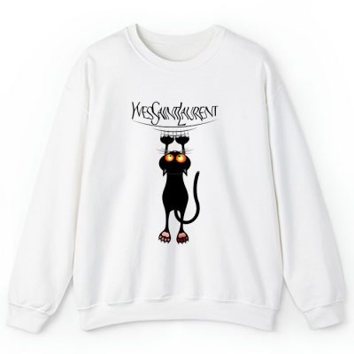 Yves Saint Laurent Logo Luxury Black Kitten Crewneck Sweatshirt CSTB0700