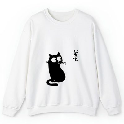 Yves Saint Laurent Logo Luxury Black Kitten Crewneck Sweatshirt CSTB0709