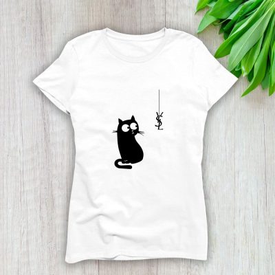 Yves Saint Laurent Logo Luxury Black Kitten Lady T-Shirt Luxury Tee For Women LDS1984