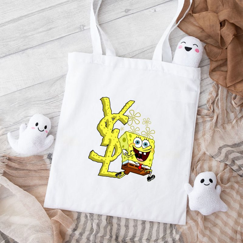 Yves Saint Laurent Logo Luxury Spongebob Cotton Canvas Tote Bag TTB1975