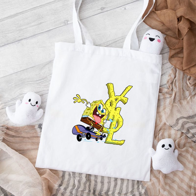 Yves Saint Laurent Logo Luxury Spongebob Cotton Canvas Tote Bag TTB1976