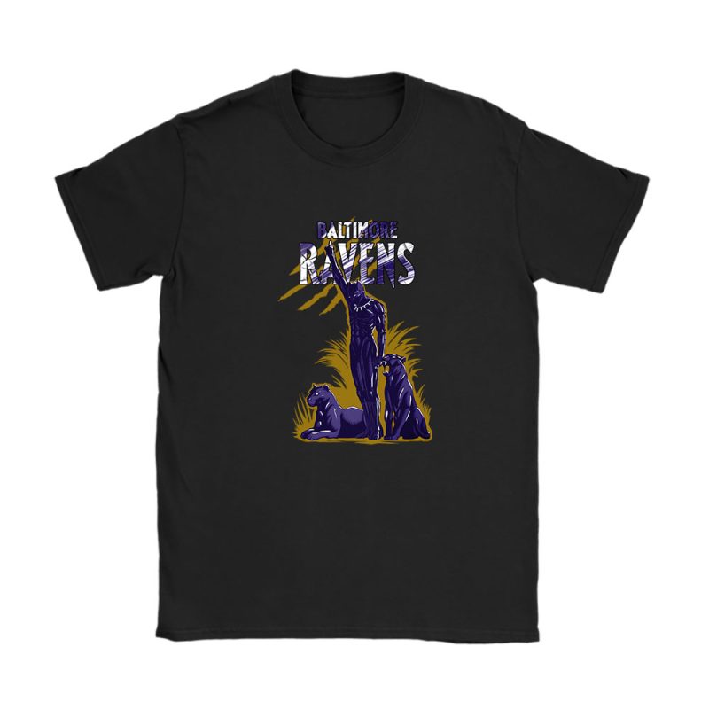 Black Panther NFL Baltimore Ravens Unisex T-Shirt Cotton Tee TAT6945