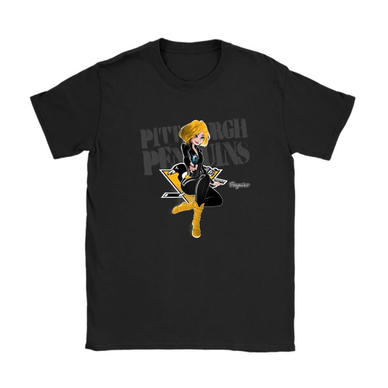 Black Widow NHL Pittsburgh Penguins Unisex T-Shirt Cotton Tee TAT8110