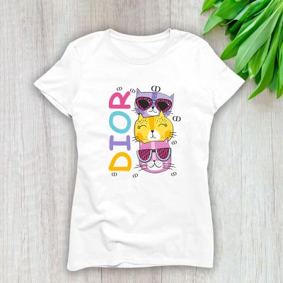 Cartoon Cats In Glasses Fruits Dior Brand Lady Shirt Women Tee TLT5315