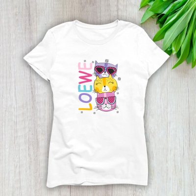 Cartoon Cats In Glasses Fruits Loewe Brand Lady T-Shirt Cotton Tee TLT6244